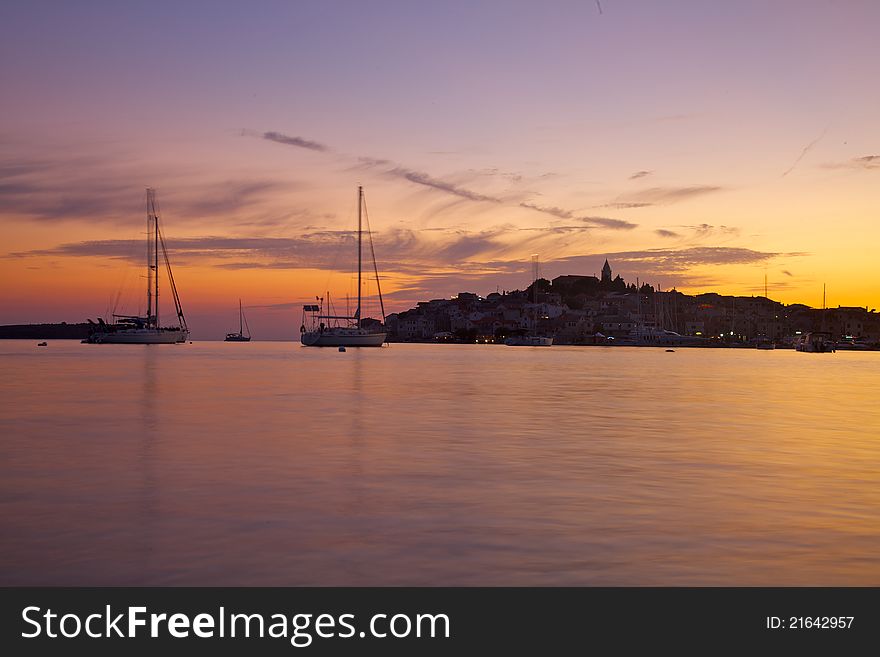 Beautiful Mediterranenan village on an island in Croatia at sunset. Beautiful Mediterranenan village on an island in Croatia at sunset