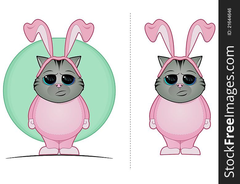 Gray tabby cat dressed up in a pink rabbit costume. Gray tabby cat dressed up in a pink rabbit costume