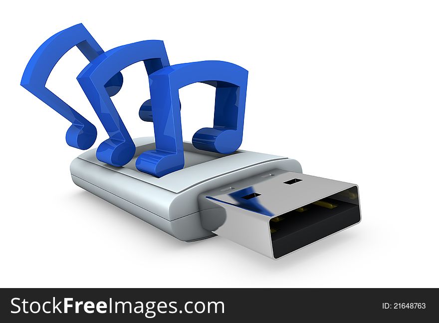 Concept image of one usb key with multimedia data stored on it (3d render). Concept image of one usb key with multimedia data stored on it (3d render)