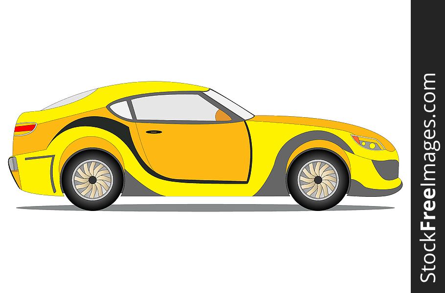 Illustration Of A Yellow Sports Car On White Background