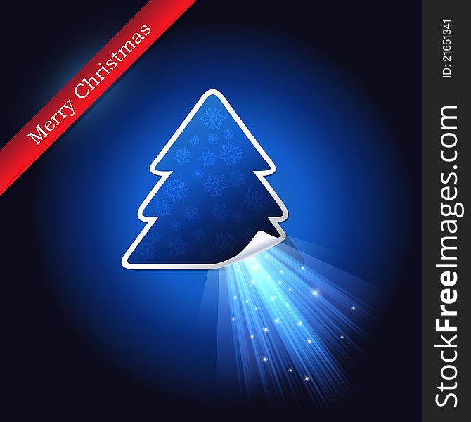 Christmas tree with blue luminous rays. Christmas tree with blue luminous rays