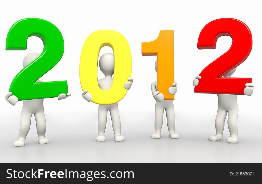 3D humans forming colorful 2012 word, 3d render on white. 3D humans forming colorful 2012 word, 3d render on white