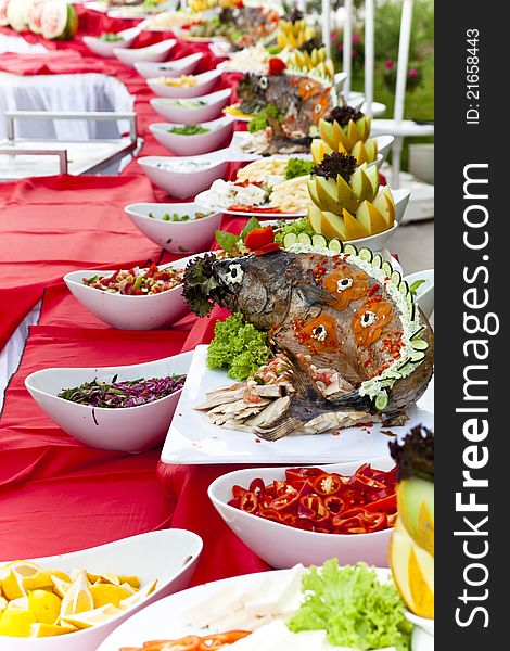 Celebratory Food: Stuffed Fish On Served Table