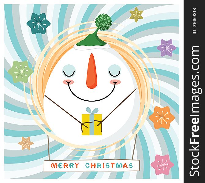 Colorful and modern christmas card with a happy snowman. Colorful and modern christmas card with a happy snowman