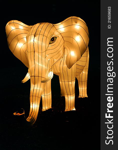 Elephant lantern lit at night