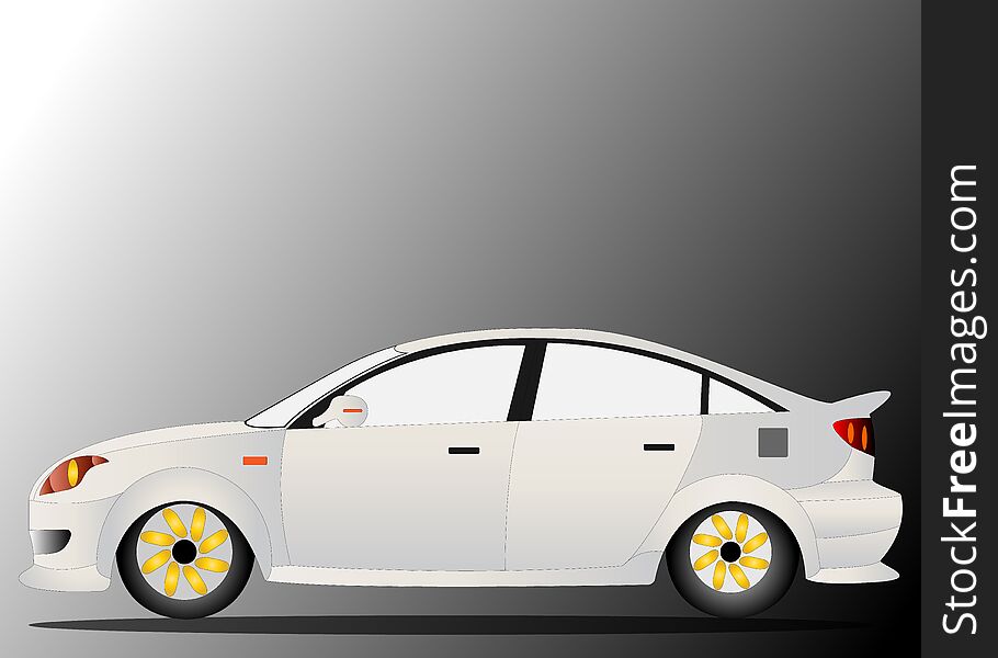 Illustration sports car with wide body on white background