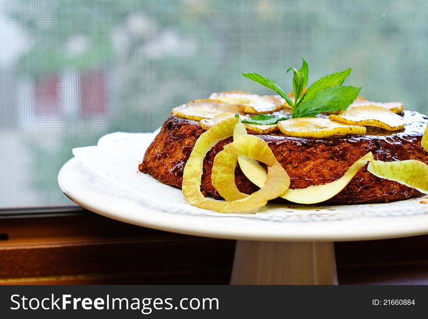 Apples cake with caramel sauce. Apples cake with caramel sauce