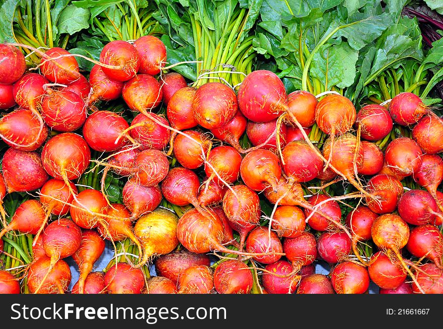 Fresh red organic beets at market