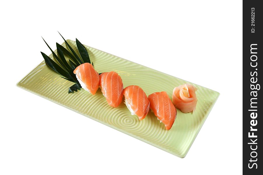 Traditional Japanese food , salmon sushi