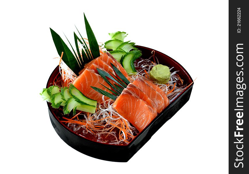Fresh salmon sashimi  with vegetable. Fresh salmon sashimi  with vegetable