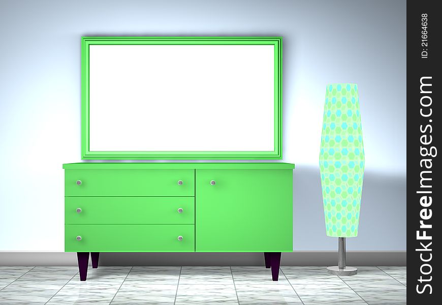 3d green furniture with lamp