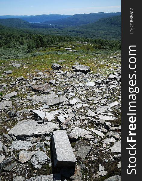 Green hills of Sweden Lapland in summer.