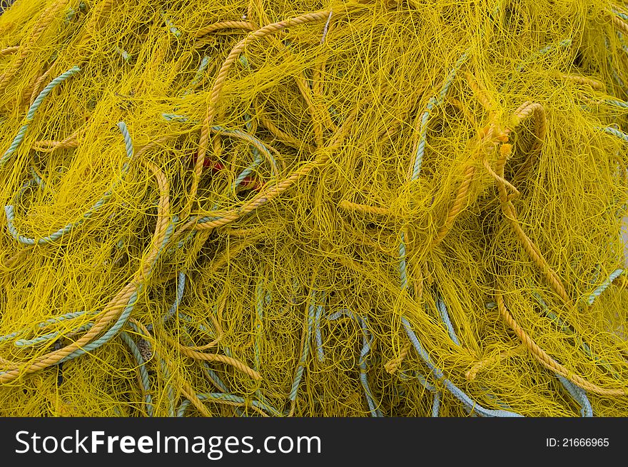 Close up of fishing nets left to dry out