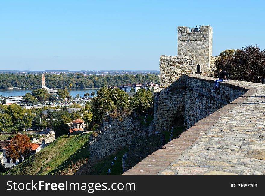Kalemegdan fortress in belgrade, old ancient castle, view of the river Danube