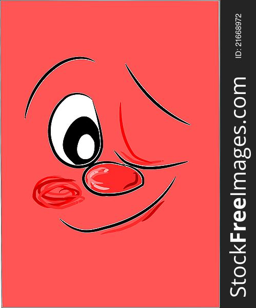 Red happy face with one open eye and one close eye - simple symbol. Red happy face with one open eye and one close eye - simple symbol