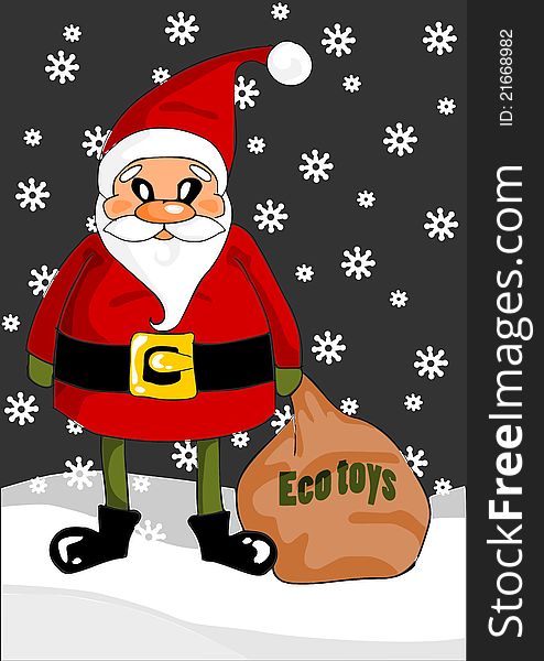 Santa Claus with eco toys bag - holidays time