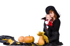 Halloween Baby With Mother Near Pumpking Stock Image Halloween Baby With Mother Near Pumpking Stock Image