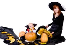 Halloween Baby With Mother Near Pumpking Royalty Free Stock Photos Halloween Baby With Mother Near Pumpking Royalty Free Stock Photos