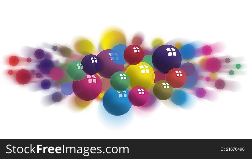 Explosion of colorful bubbles on a white background