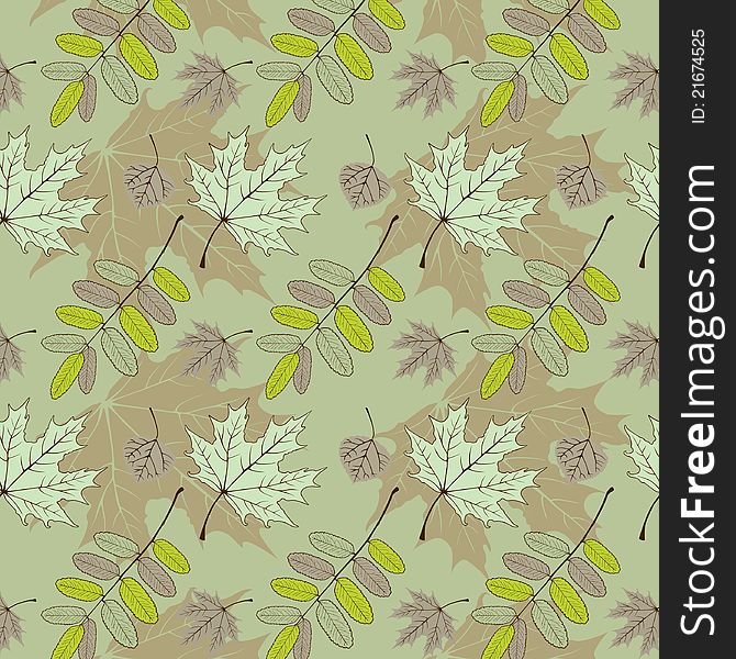 Leaf pattern on green a background. Vector illustration eps.10. Leaf pattern on green a background. Vector illustration eps.10.