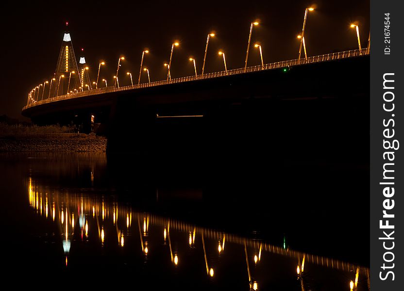 Megyeri Bridge in Budapest at night