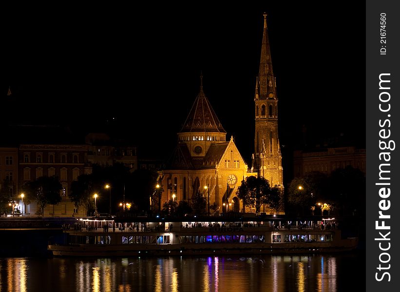 Reformed Church In Budapest At Night