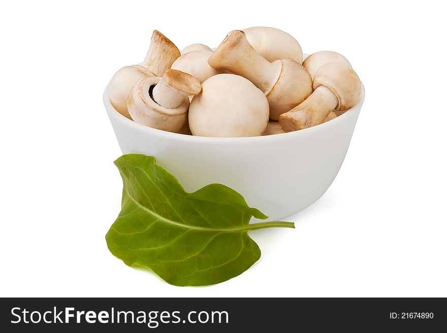 Mushrooms in a bowl against white