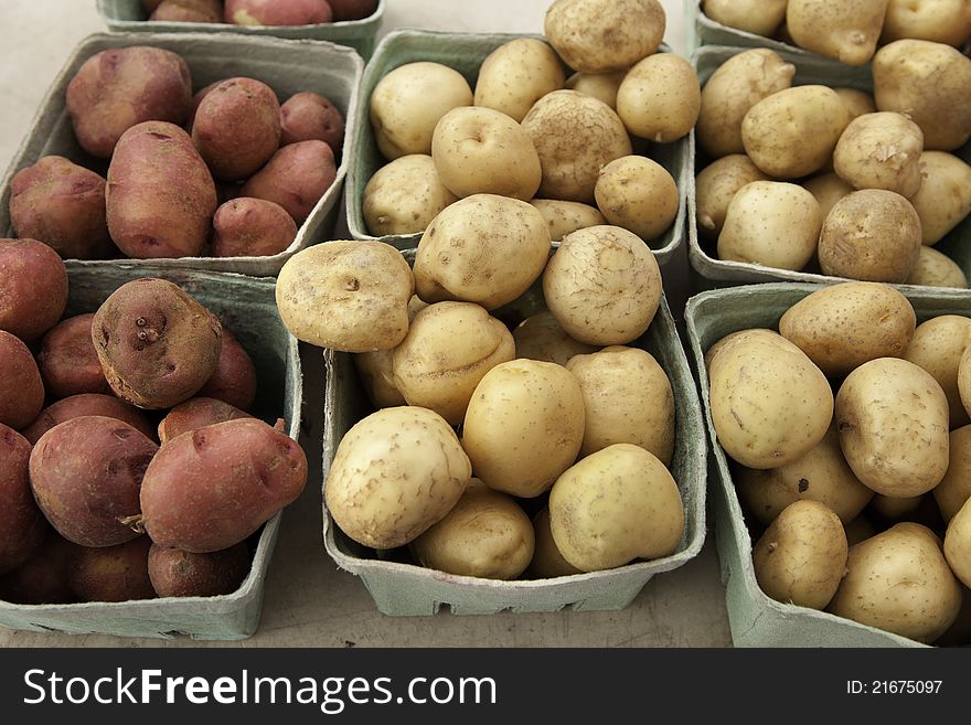Red and white potatoes at a local farmer's market