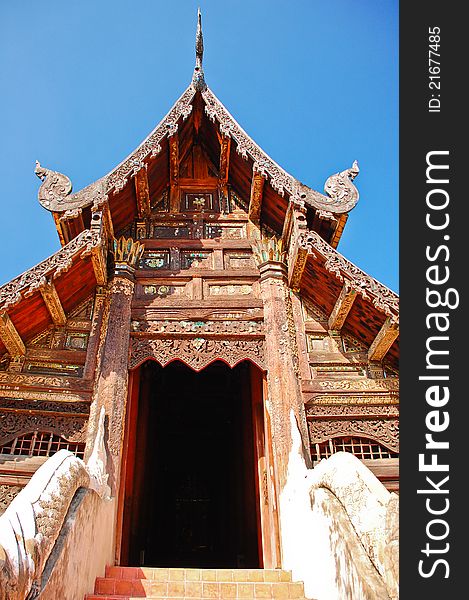 Close up of ancient temple in Chaingmai, Thailand