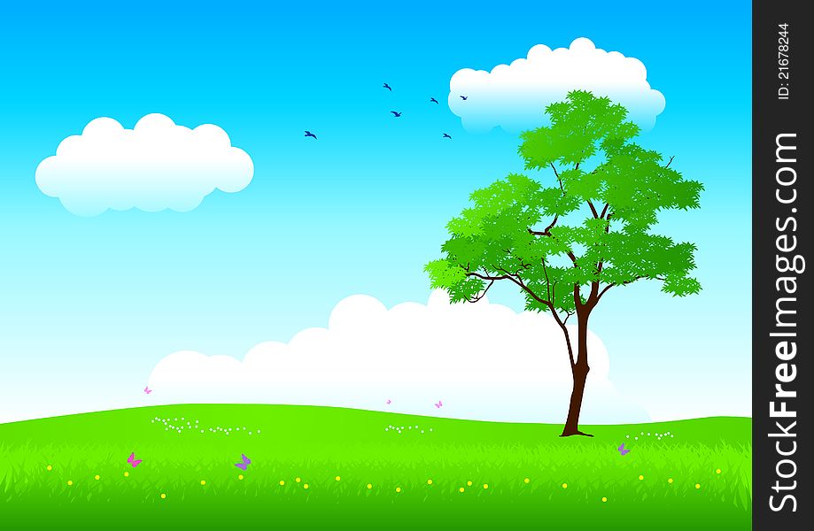 Illustration of a tree in springtime