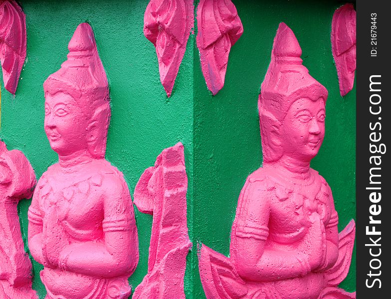 Buddhist art stucco on wall or pillar of church, temple and sanctuary