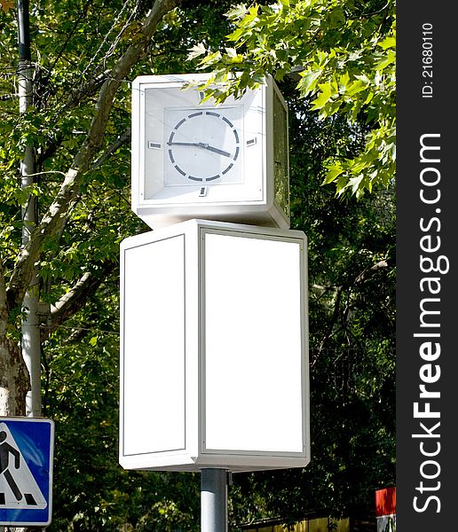 Blank billboard with vertiginous clock. Blank billboard with vertiginous clock