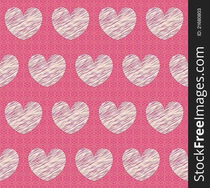Vector holiday abstract seamless pattern with hatched hearts. Vector holiday abstract seamless pattern with hatched hearts