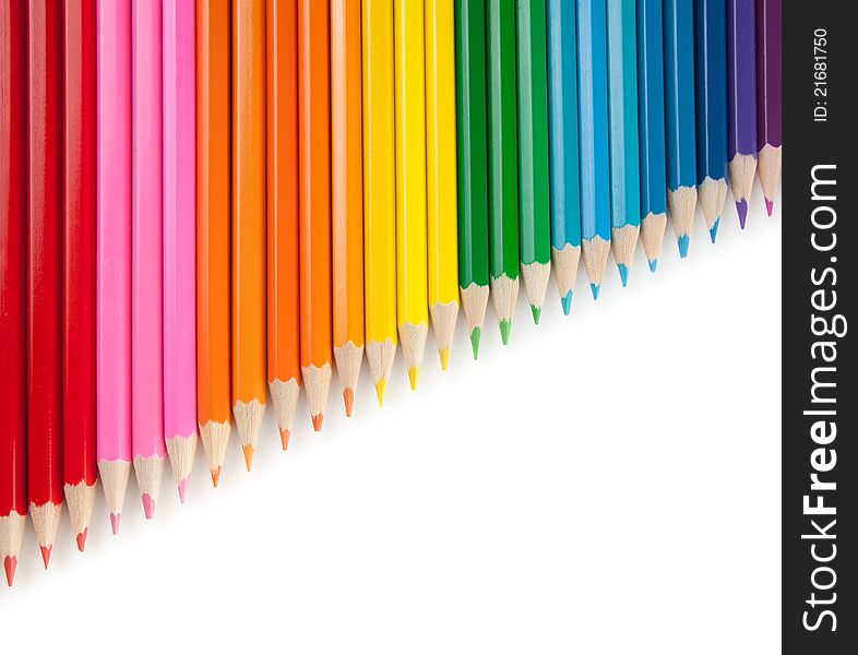 Assortment of color pencils on white