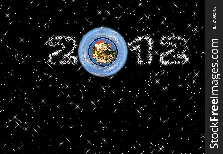Globe running through Space and time reaches 2012 point. Globe running through Space and time reaches 2012 point