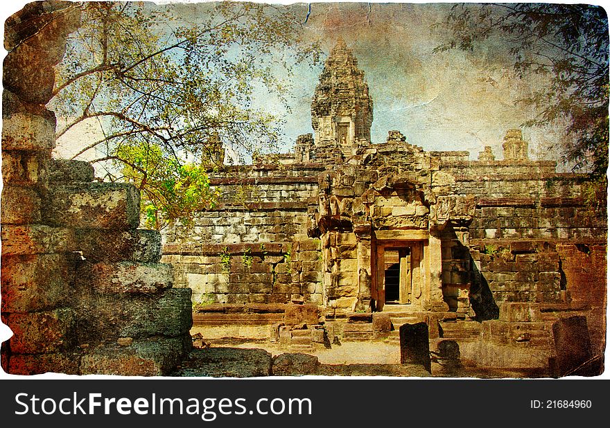 Ancient cambodian temples - artistic retro picture. Ancient cambodian temples - artistic retro picture