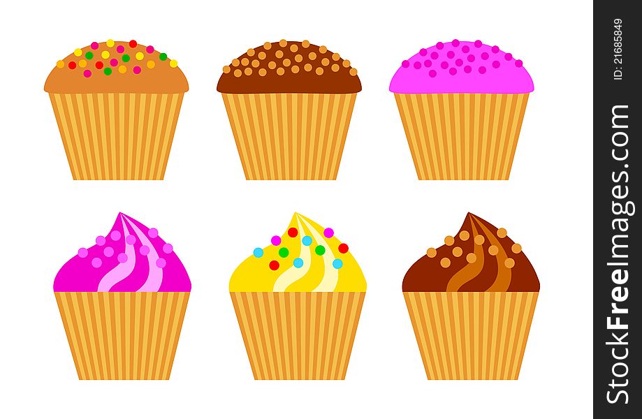 Collection of cakes on white background