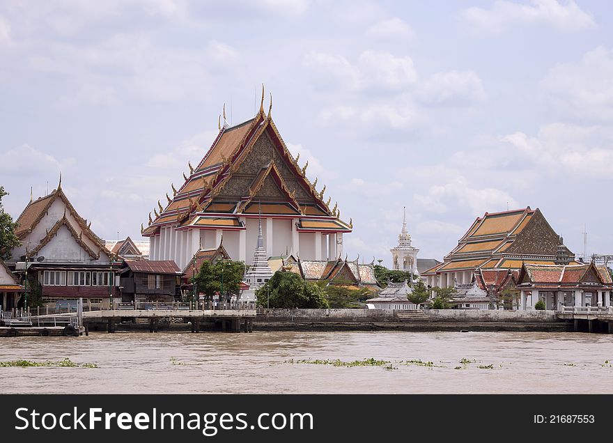 Budha Temple beside Chao Phraya River in Bangkok, Thailand