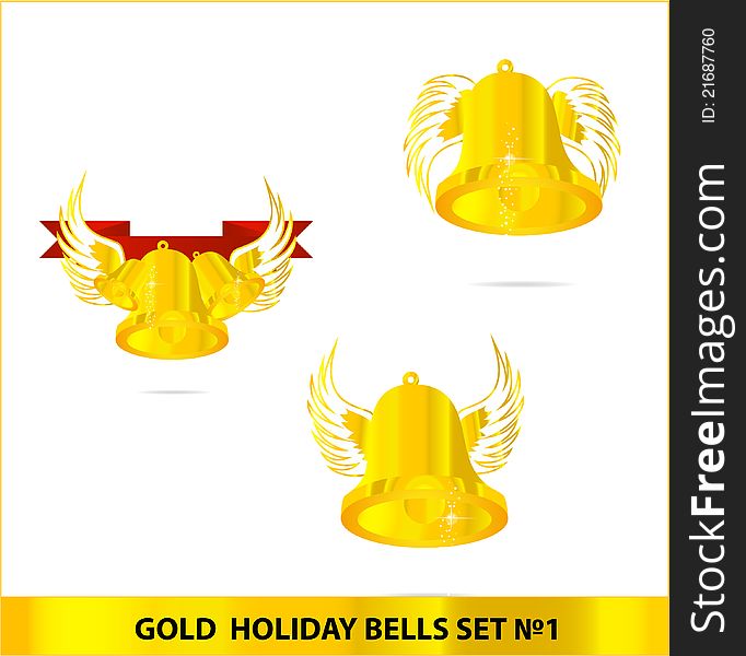 Glass gold bells set isolated on the white