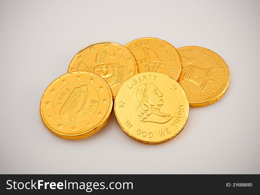 Foil wrapped chocolate gold coins. Foil wrapped chocolate gold coins