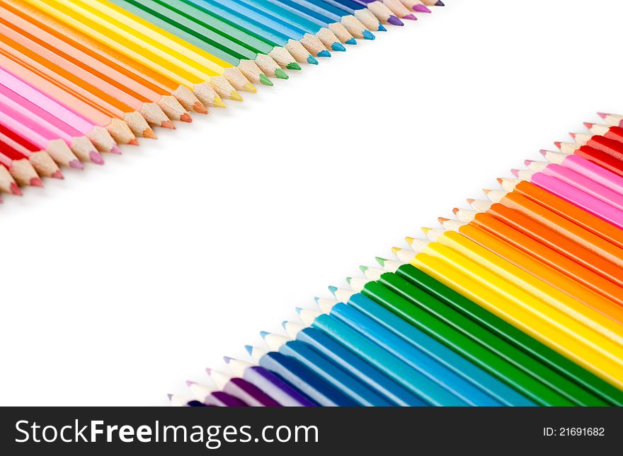 Assortment of color pencils on white