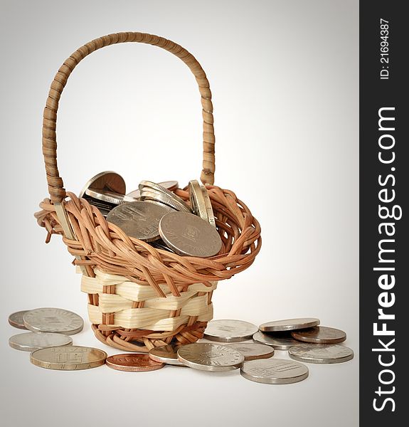 European currency in basket for shopping cart. European currency in basket for shopping cart