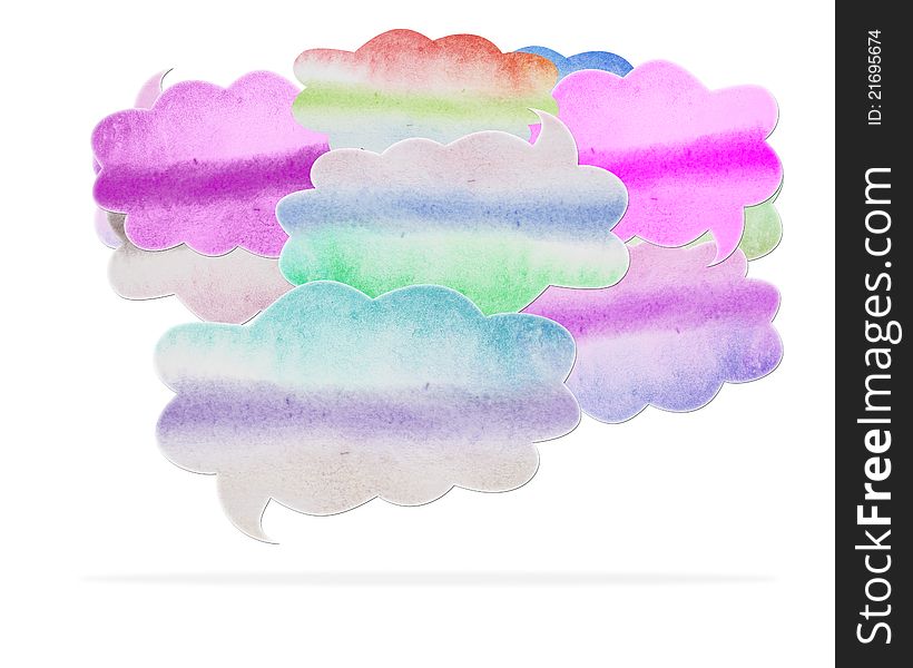 Abstract watercolor speech bubble on white background, with clipping paths