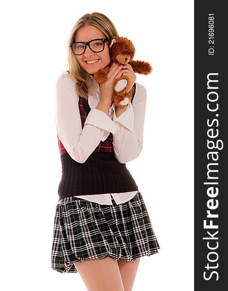 Young lady holder her stuffed bear. Young lady holder her stuffed bear