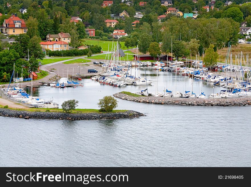 Small swedish village in Stockholm suburb in overcast day