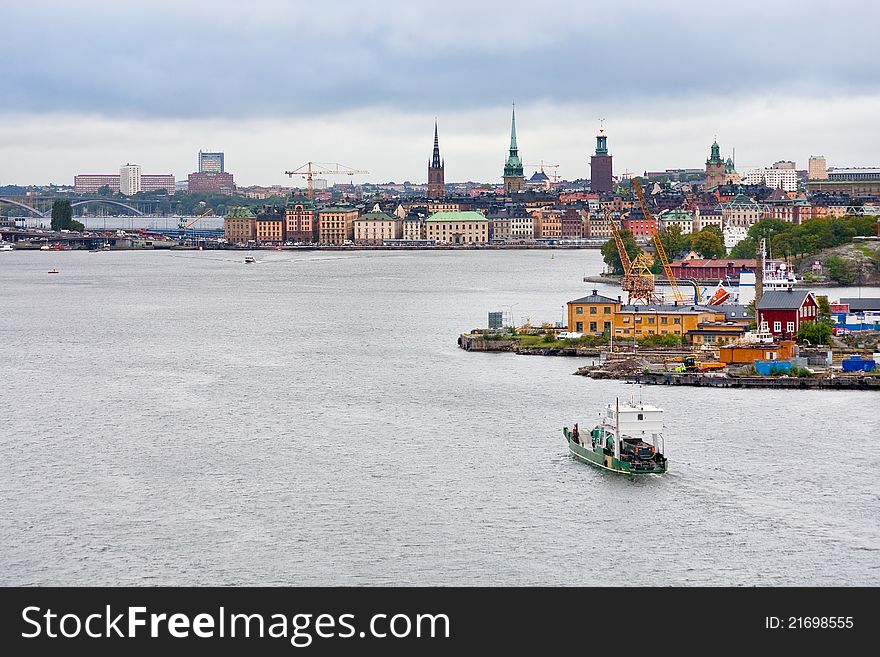 View on Gamla Stan and Beckholmen island from Saltsjon bay in Stockholm, Sweden. View on Gamla Stan and Beckholmen island from Saltsjon bay in Stockholm, Sweden