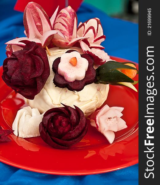 Cabbage, radish, cucumber, carrot and beetroot roses. Cabbage, radish, cucumber, carrot and beetroot roses.