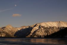 Moon Over Grotto At Spray Lake Royalty Free Stock Photos Moon Over Grotto At Spray Lake Royalty Free Stock Photos