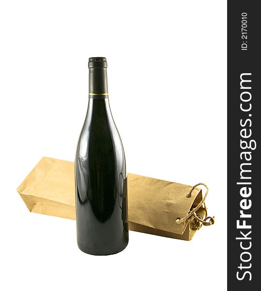 Wine bag and a bottle of wine selected on a white background