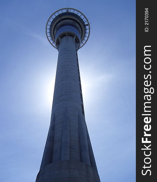 Sun behind the Skycity tower in Auckland New Zealand. Sun behind the Skycity tower in Auckland New Zealand